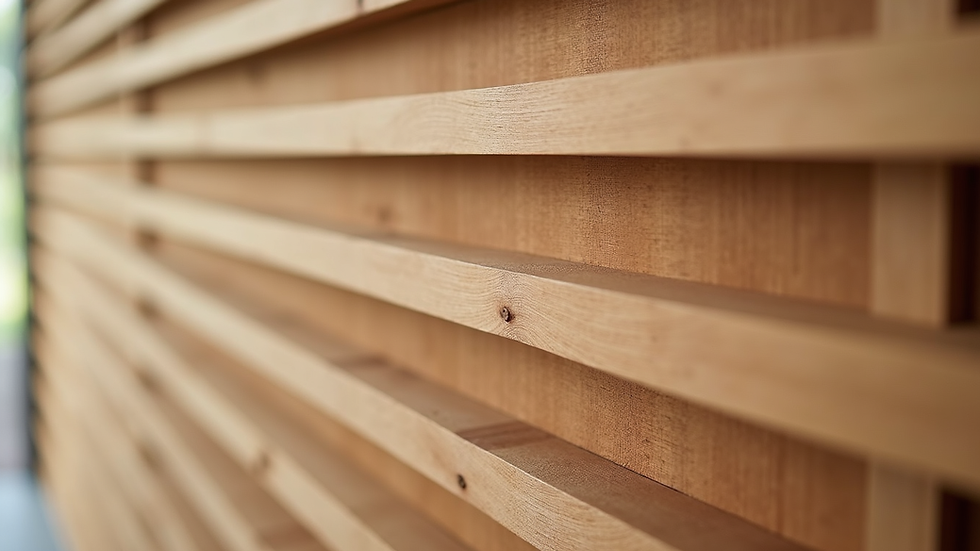 Close-up view of natural wood grain on a slat wall panel