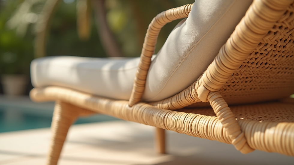 Close-up view of rattan weave on a lounge chair showing natural texture