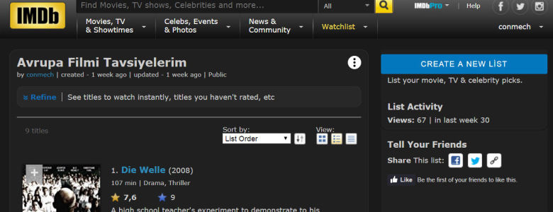 FİLM TAVSİYE LİSTELERİM