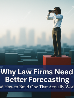 Lawyer using binoculars on elevated platform, illustrating vision, strategy, and law firm financial forecasting