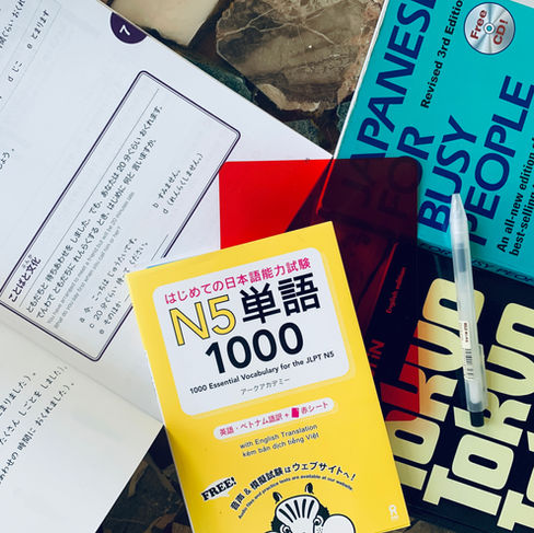 a collection of Japanese text and study books