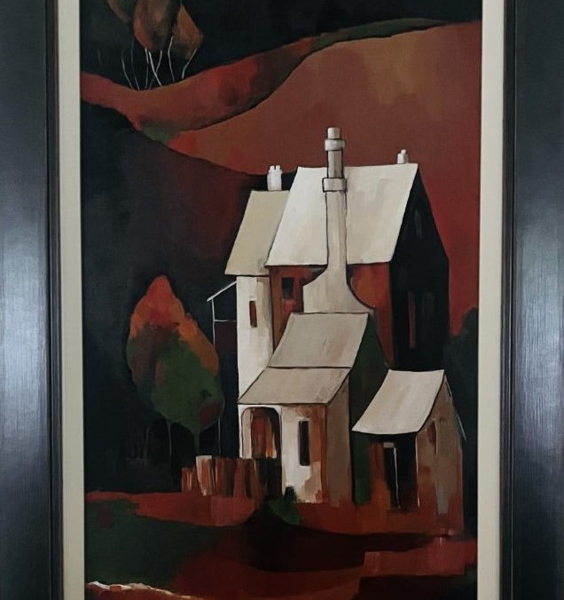 Railway House, rural village landscape painting by Australian artist Helen Oram.