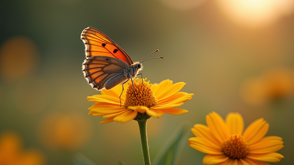 Close-up view of a butterfly resting on a blooming flower