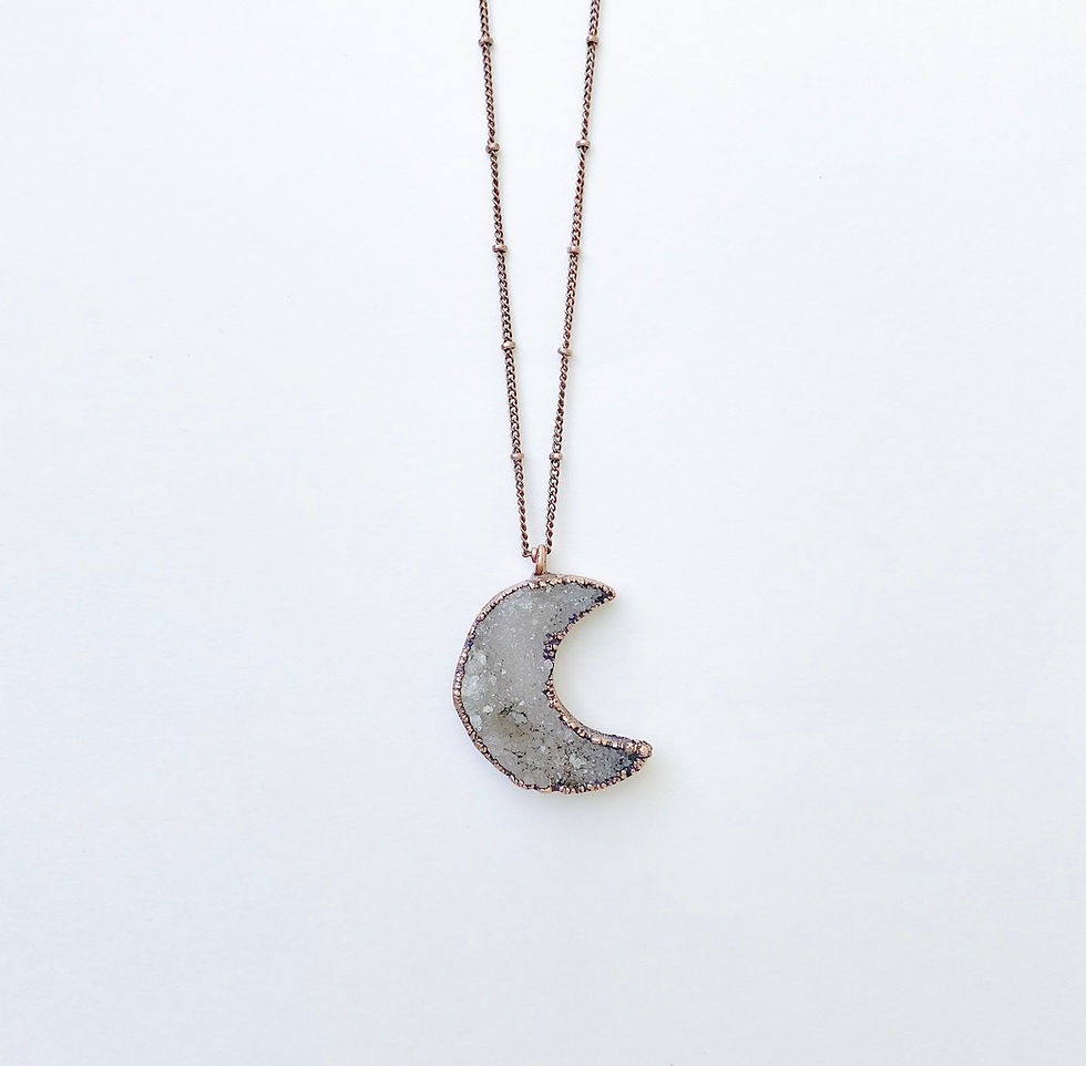 Thumbnail: DRUZY MOON NECKLACE | CRESCENT MOON NECKLACE | DRUZY CRYSTAL NECKLACE