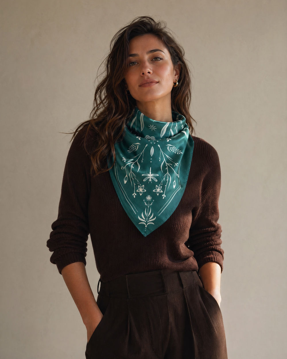 Silk Scarf 35" - Teal Botanica Design
