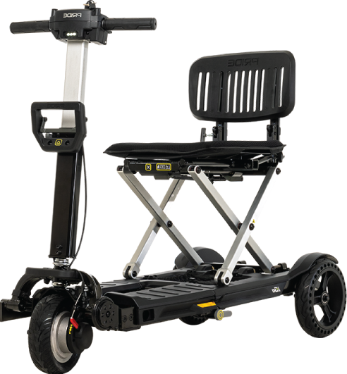 Thumbnail: Black mobility scooter, compact and foldable design, ideal for travel and South Surrey Medical.