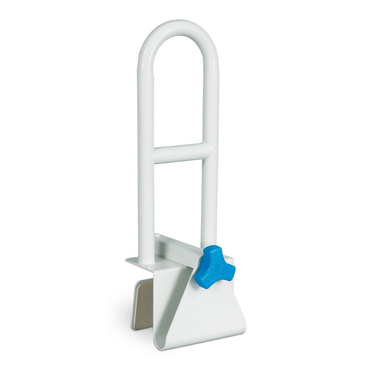 Drive AquaSense steel bath safety rail in white with a blue clamp knob