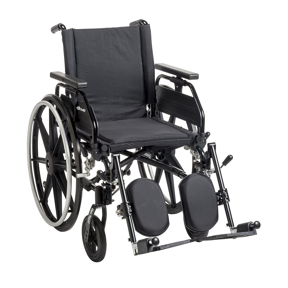 Drive Viper Plus GT wheelchair in black with universal armrests and elevating legrests, front three-quarter view