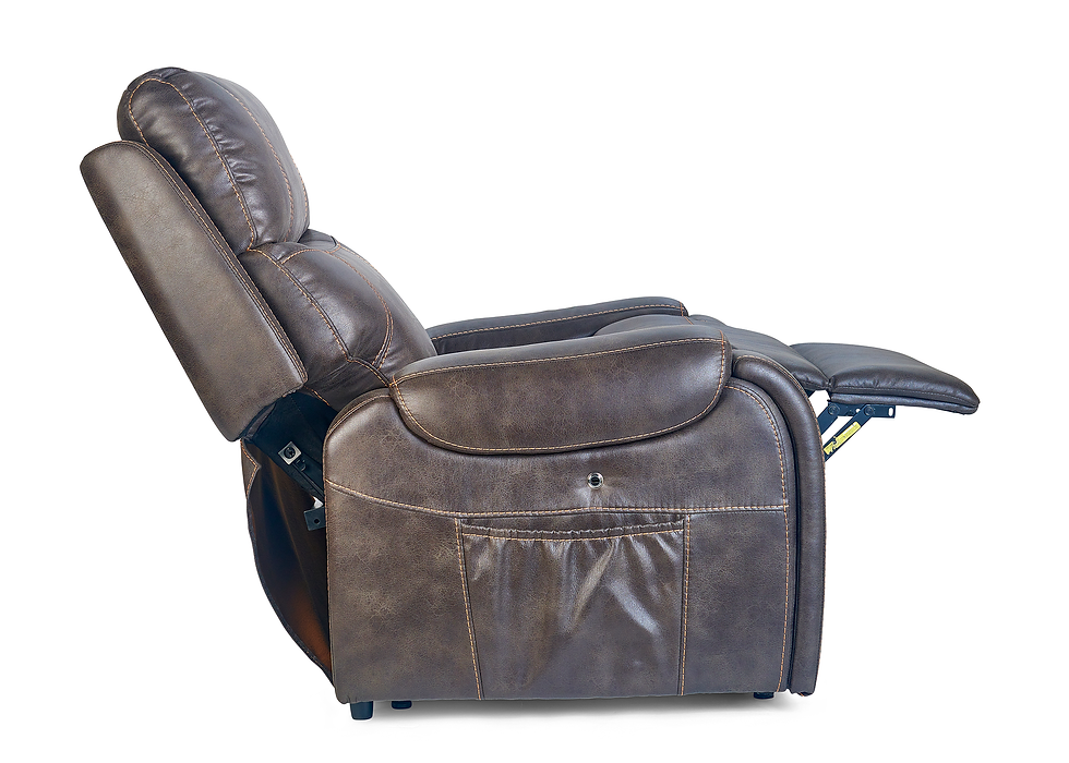Thumbnail: Brown leather recliner chair with footrest extended for relaxation and comfort.