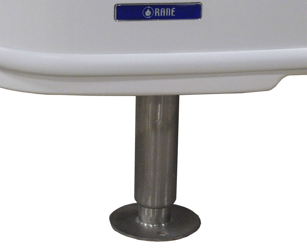 Thumbnail: White adjustable table with metal leg, FUSSE label on front, for medical use