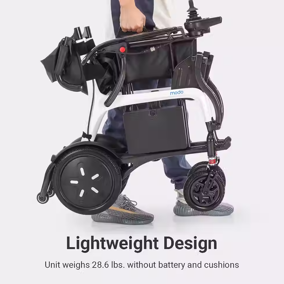 Thumbnail: A man lifting a folded WHILL Modo Breeze with one hand