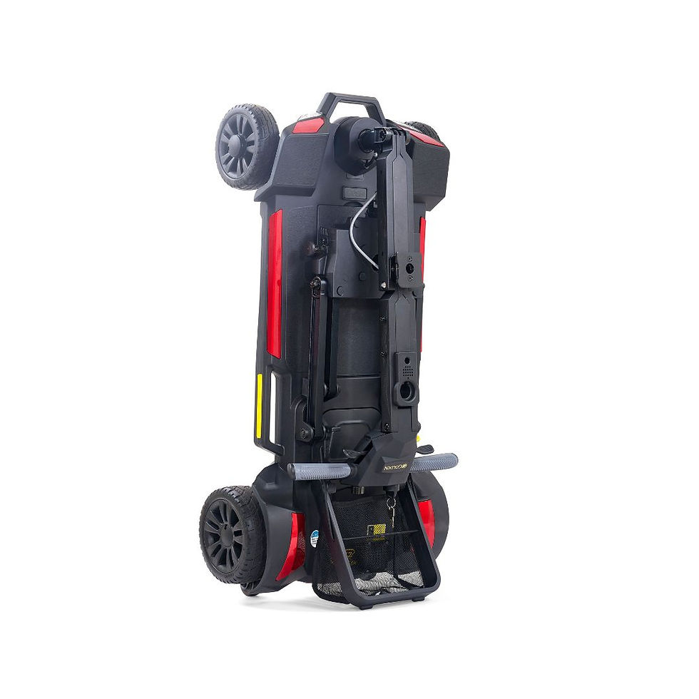 Thumbnail: Golden Buzzaround CarryOn GB120 scooter folded upright for compact storage