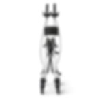 Folded white walker with black handles and wheels. Designed for mobility assistance.