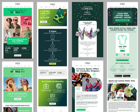 M&S email design including illustration, animation, maps and event invitations