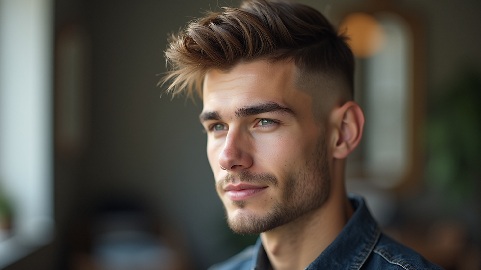 Nahaufnahme eines frisch gestylten Taper Haircuts mit voluminösem Deckhaar