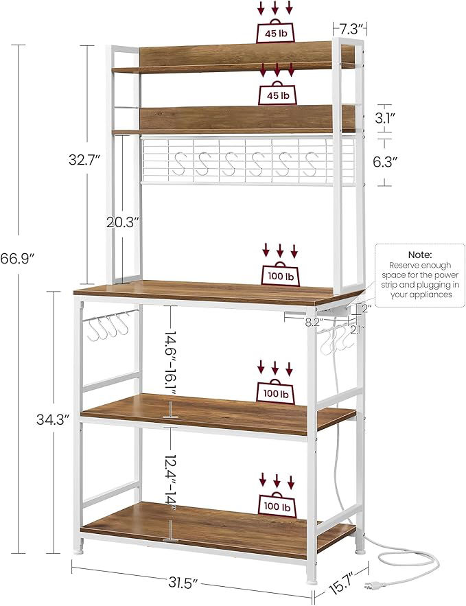 Thumbnail: VASAGLE Bakers Rack with Power Outlet