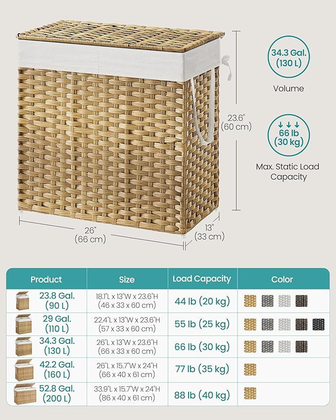 Thumbnail: SONGMICS Laundry Hamper with Lid 130L