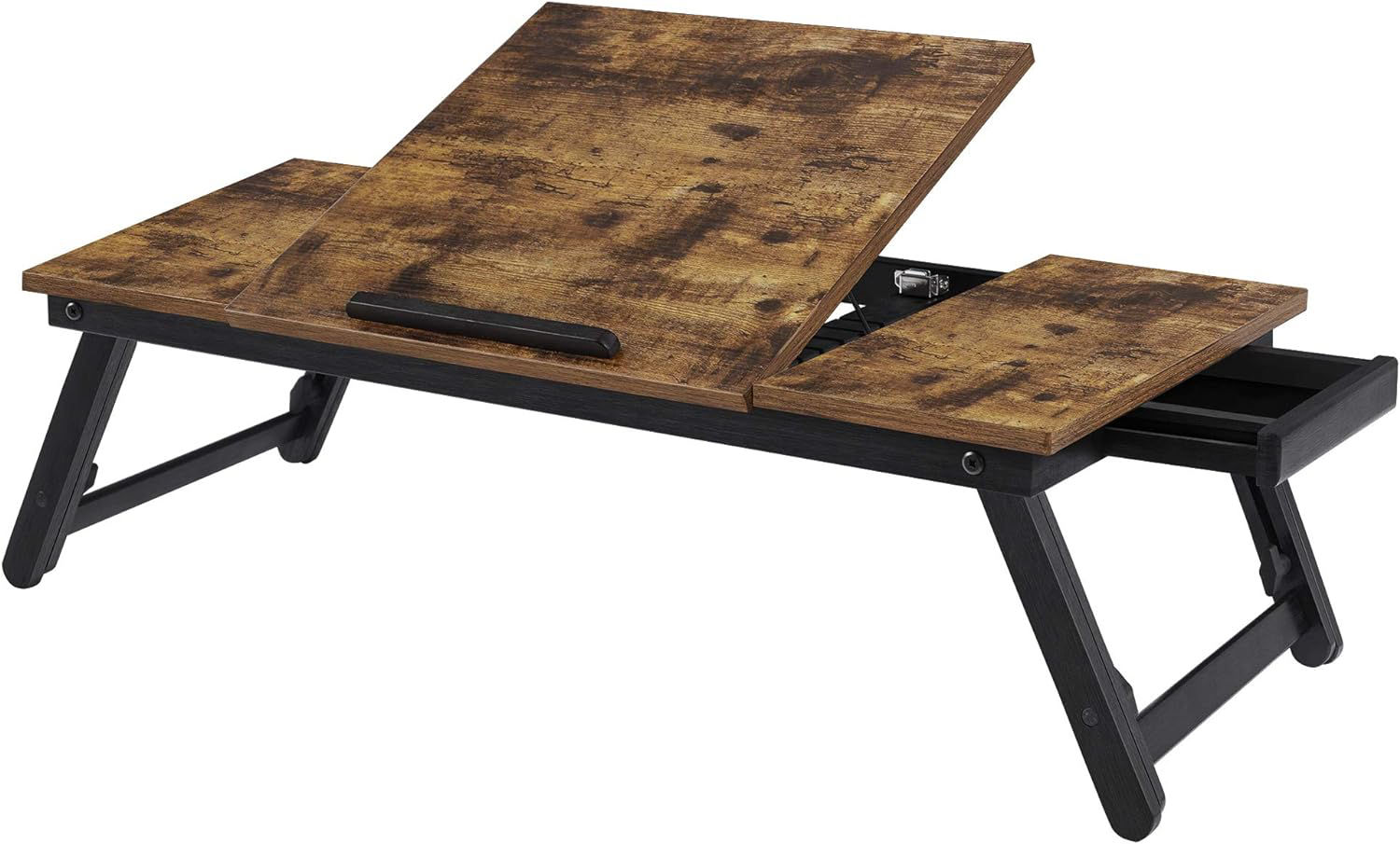 SONGMICS Laptop Desk, Bed Sofa Breakfast Tray, Adjustable Tilt Top, Rustic Dark 