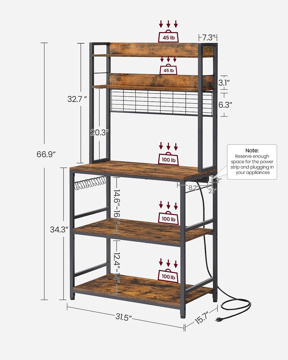 Thumbnail: VASAGLE Bakers Rack – Microwave Stand – Kitchen Storage Rack with Power Outlet