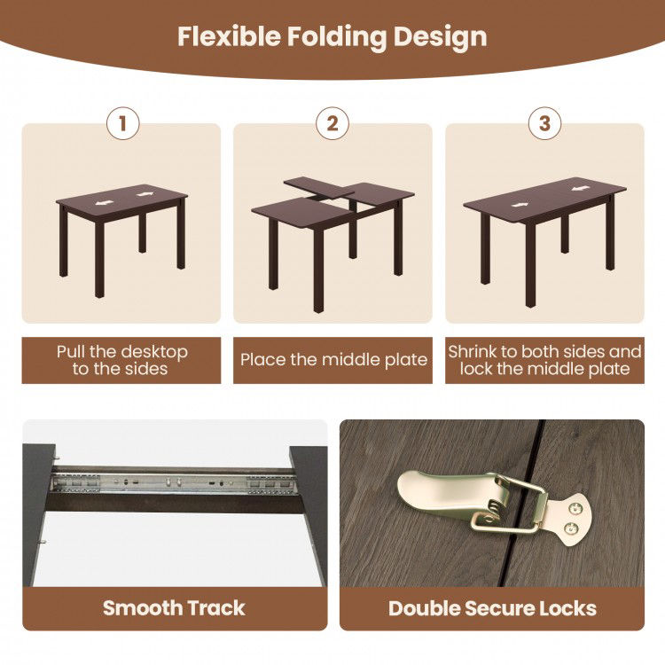 Thumbnail: Extendable Folding Dining Table with Rubber Wood Frame and Safety Locks