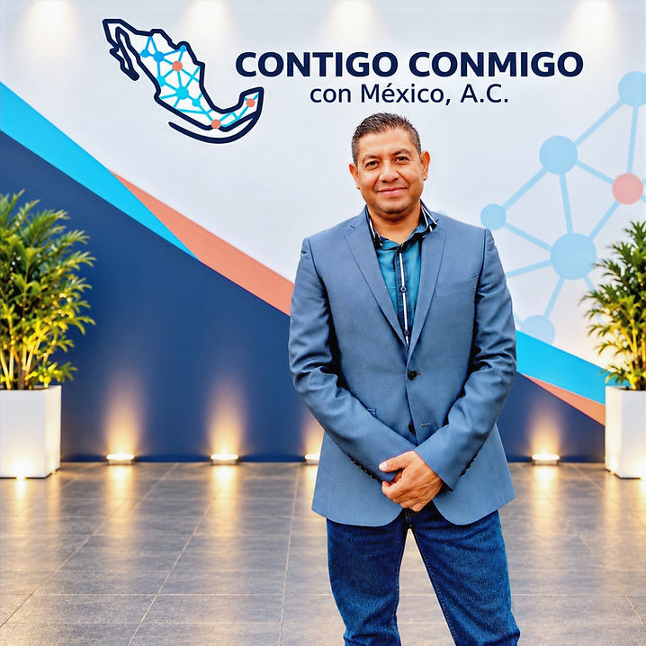 Retrato corporativo ante el mapa de Méxi