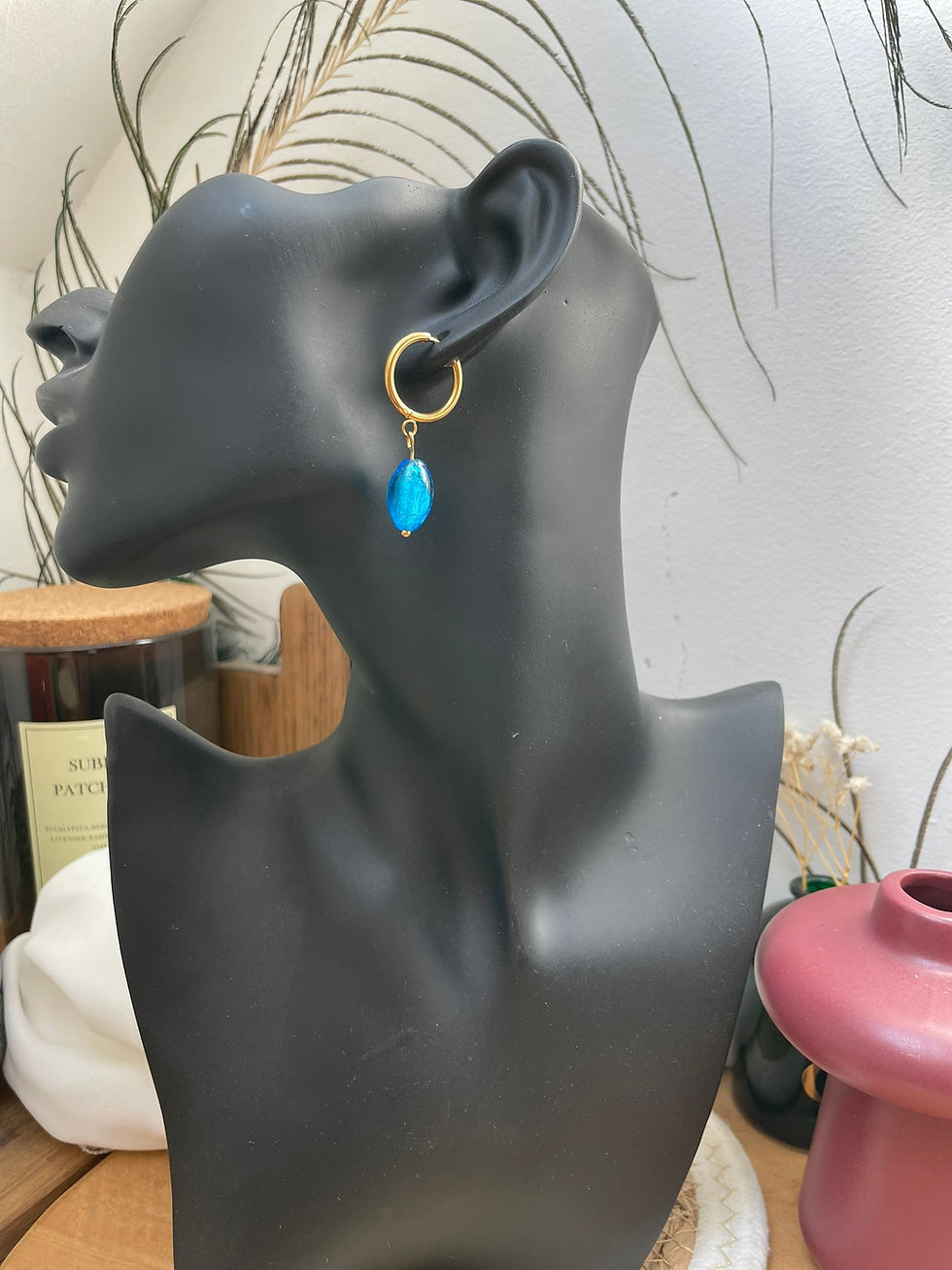 Miniature : Créoles laiton x perles bleues