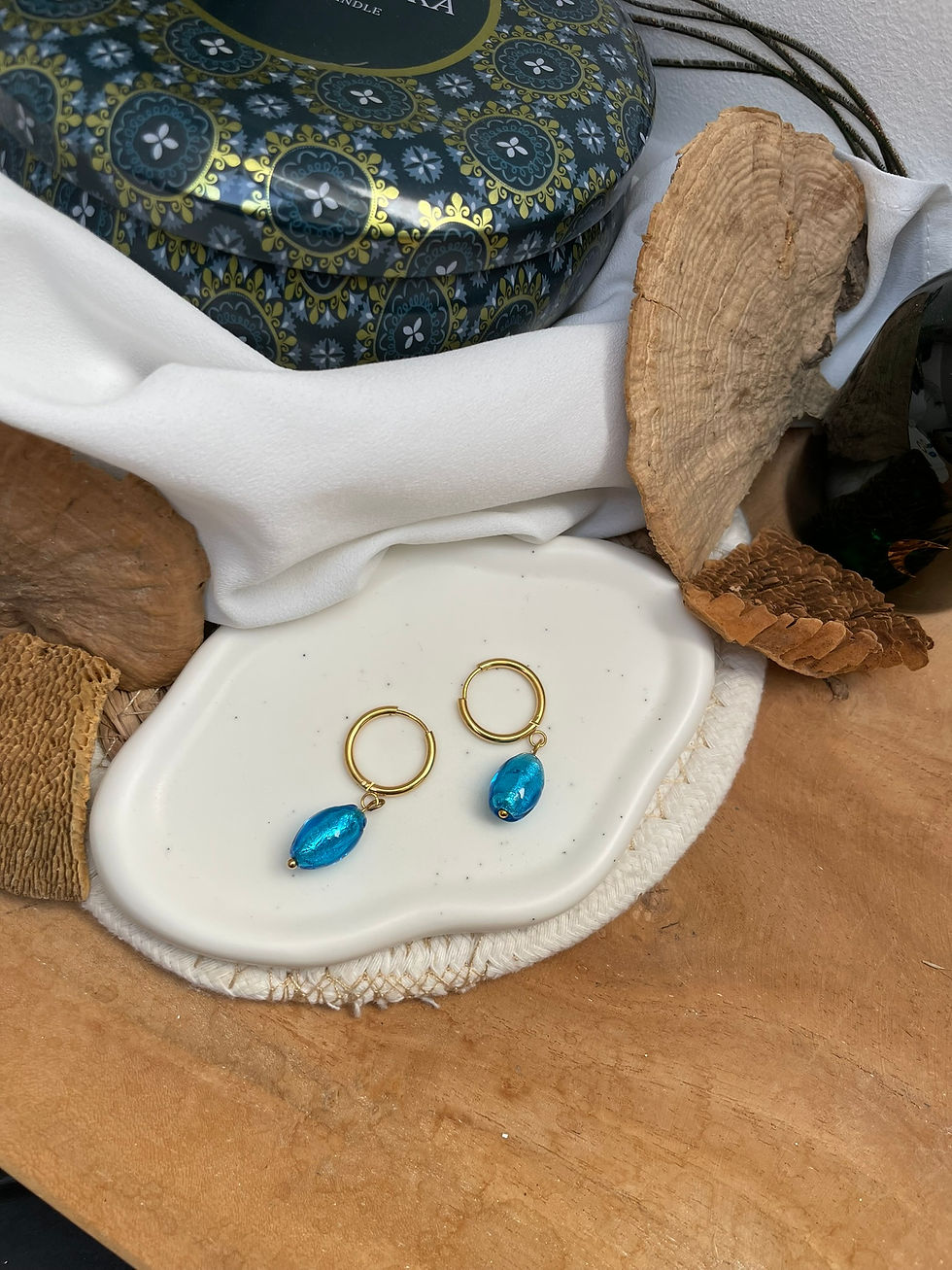 Miniature : Créoles laiton x perles bleues