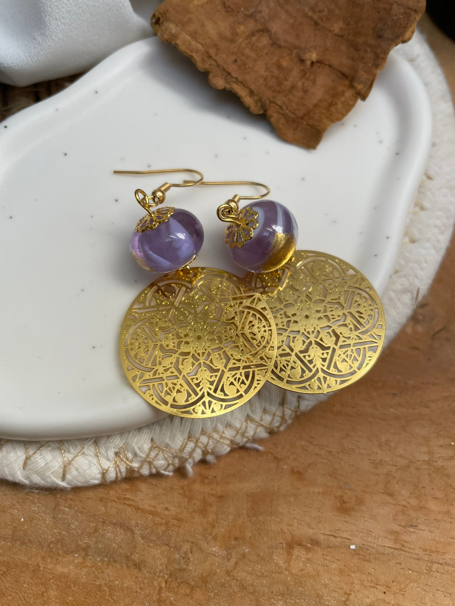 Boucles d'oreilles parme x rosaces
