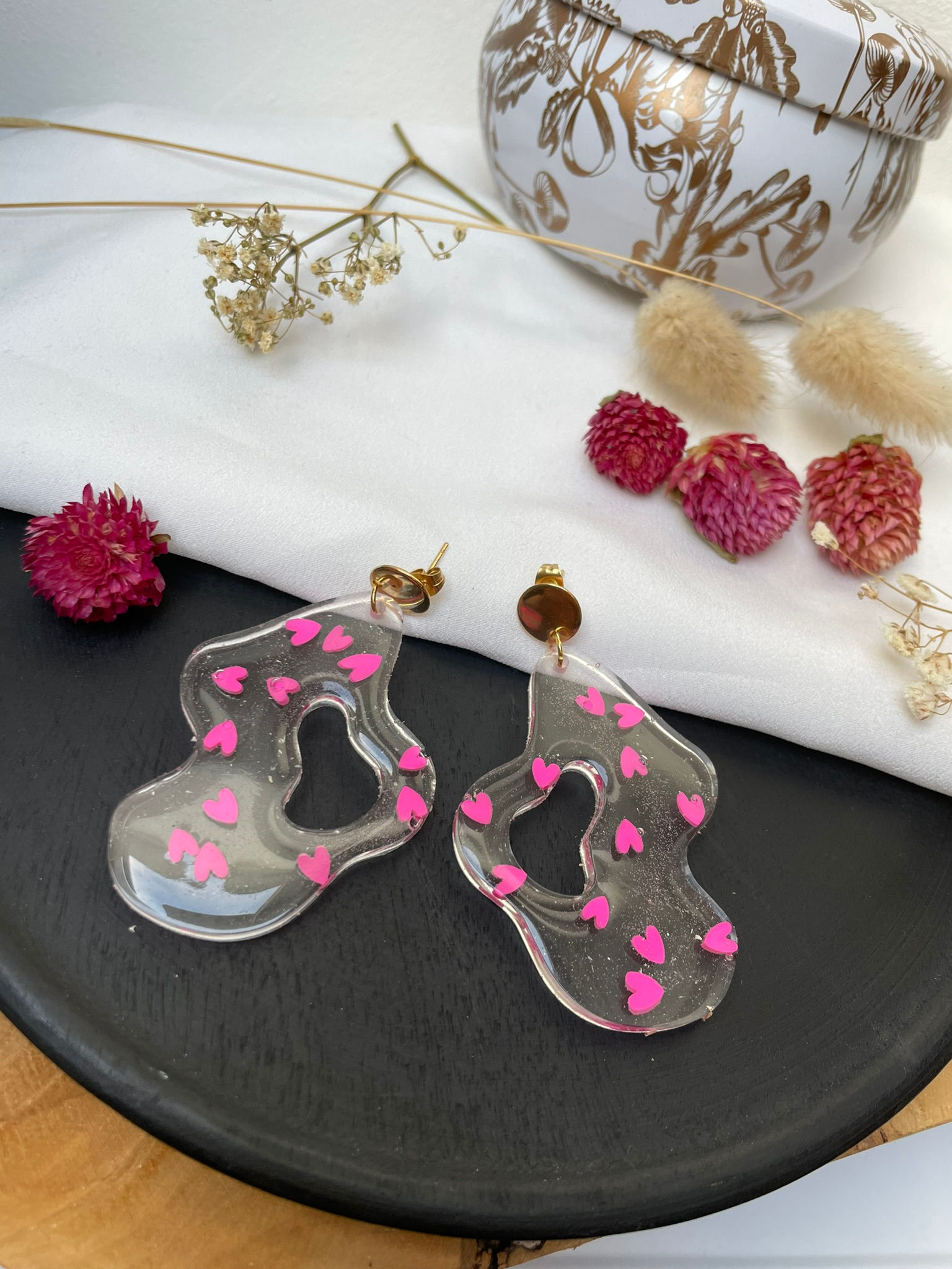 Boucles d'oreilles cœurs rose