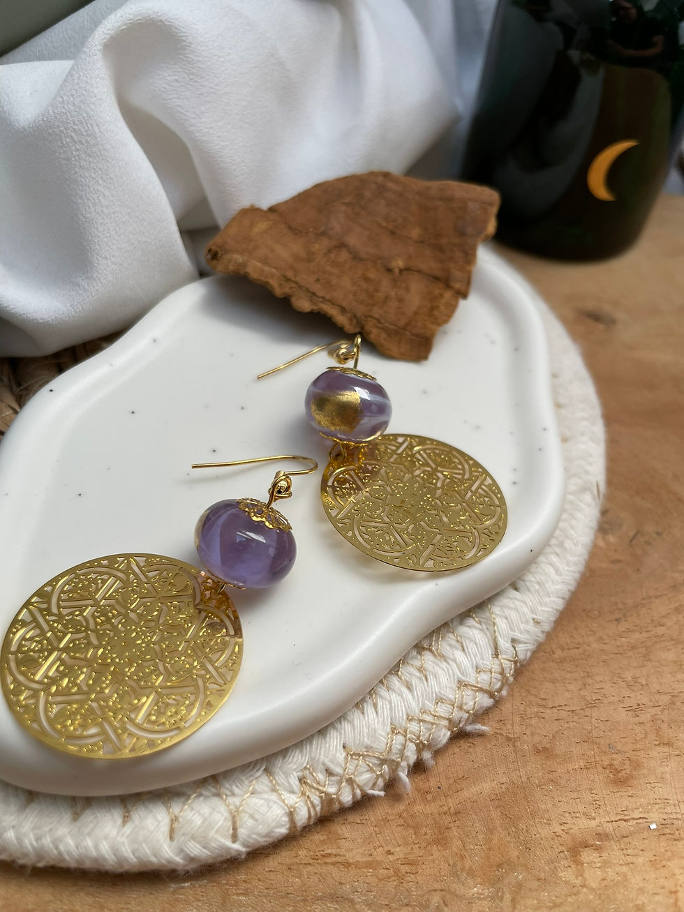 Miniature : Boucles d'oreilles parme x rosaces