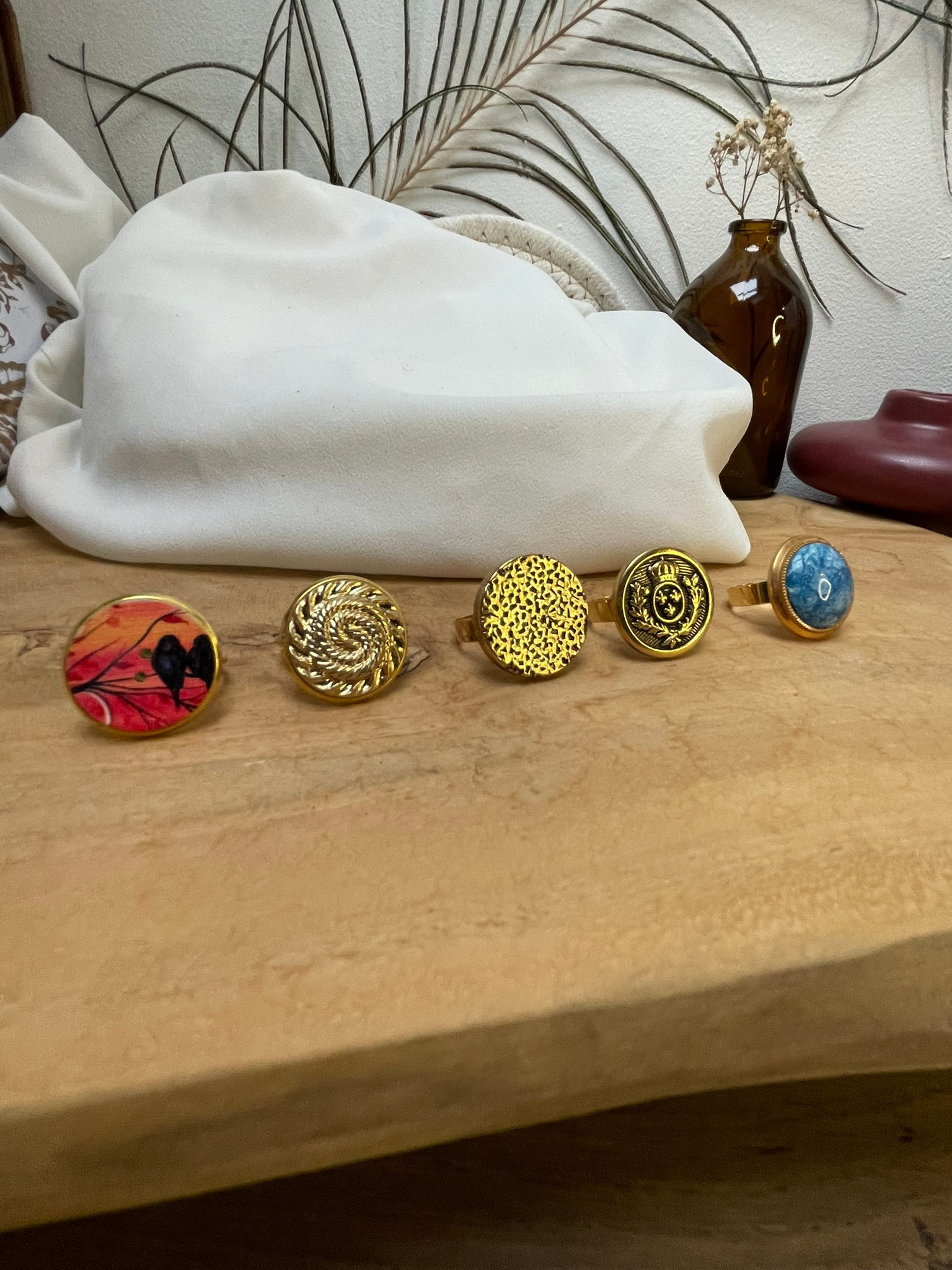 Bague réglable ronde bouton fantaisie