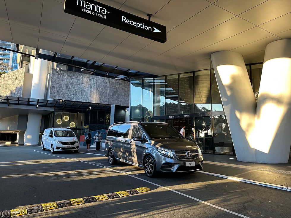Eye-level view of a luxury car parked near Gold Coast beachside hotel