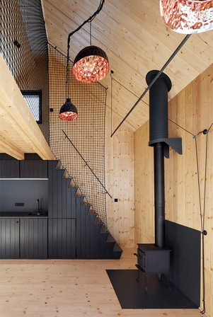 salon noir et bois moderne