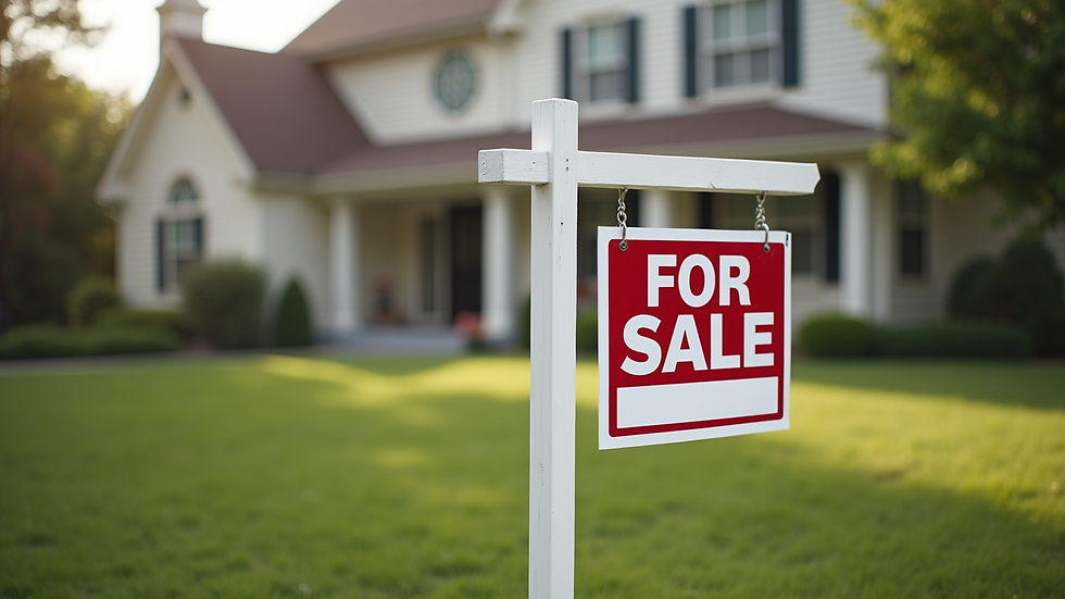 Close-up view of a “For Sale By Owner” yard sign in front of a house