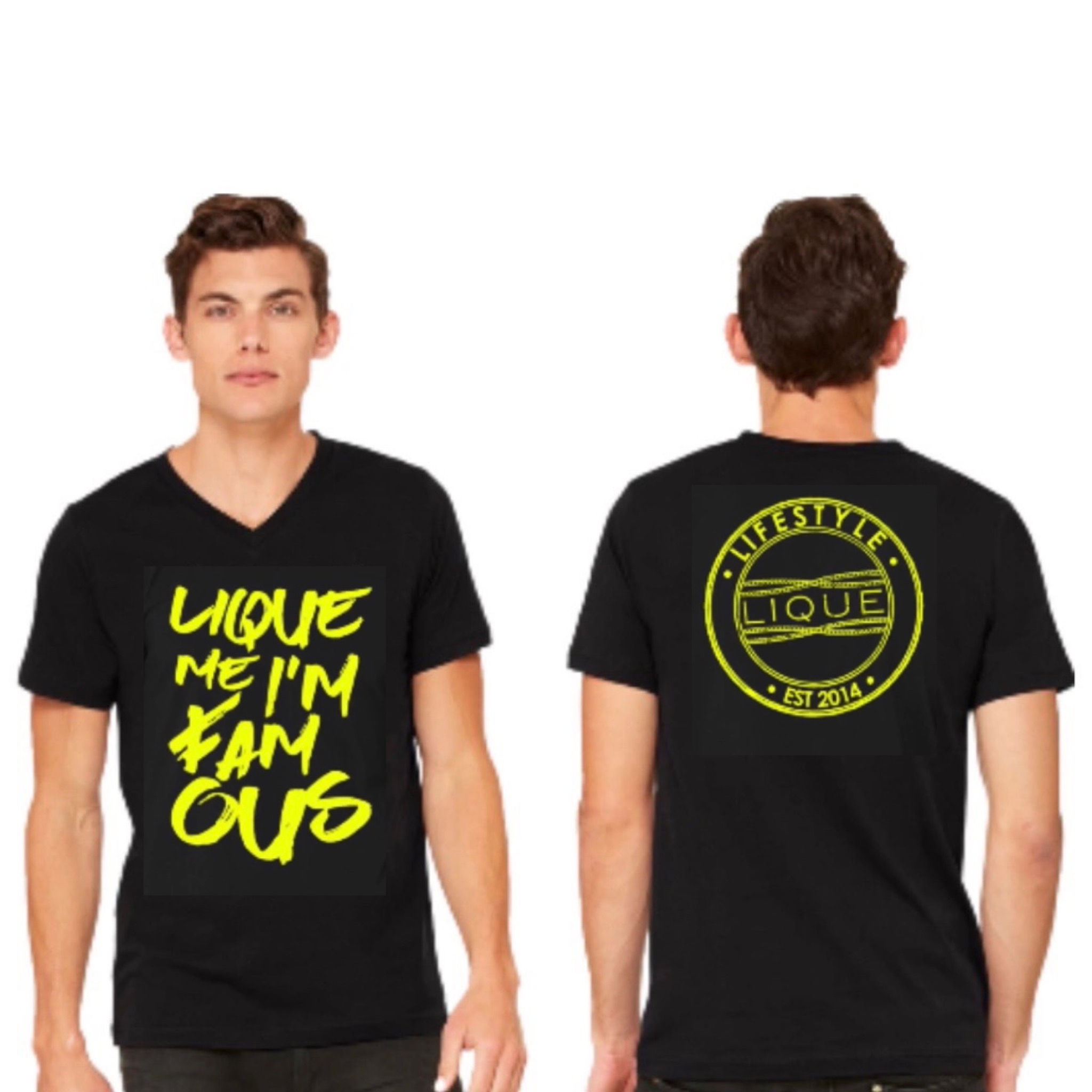 Famous v-neck shirt black with neon yellow sign