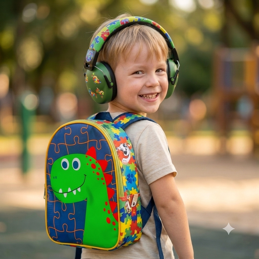 ABAFADOR RUÍDOS DINO + MOCHILA 25CM