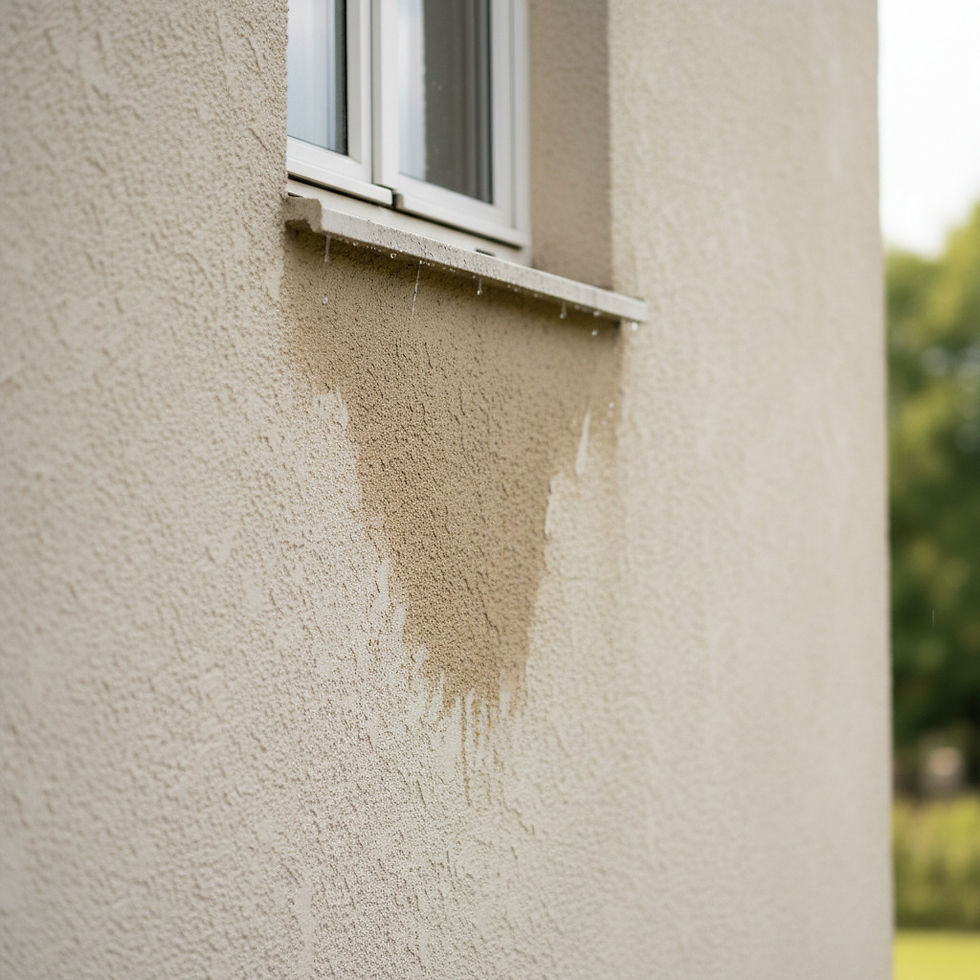 A wet spot in the stucco