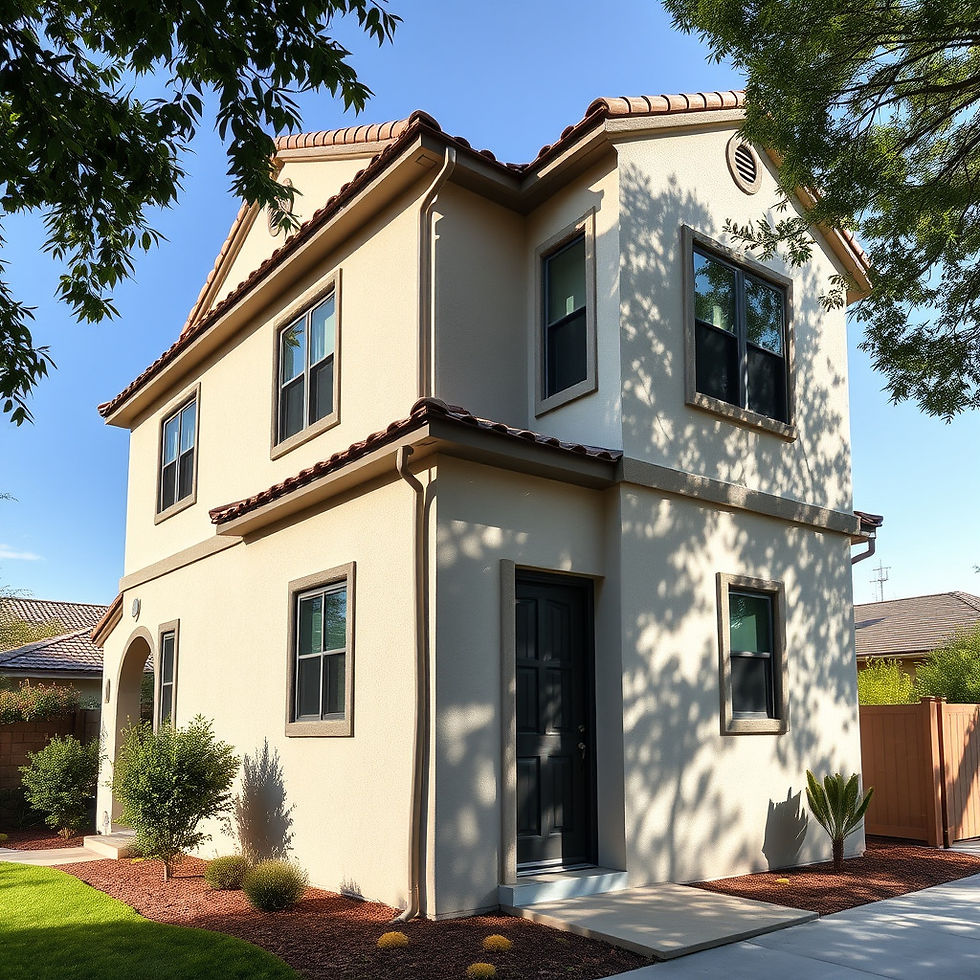 Two sides of a stucco home