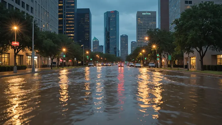 Flooded streets in Houston after heavy rainfall