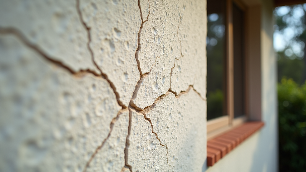 Close-up view of cracked stucco on home exterior