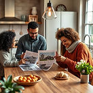 Family reviewing home listings