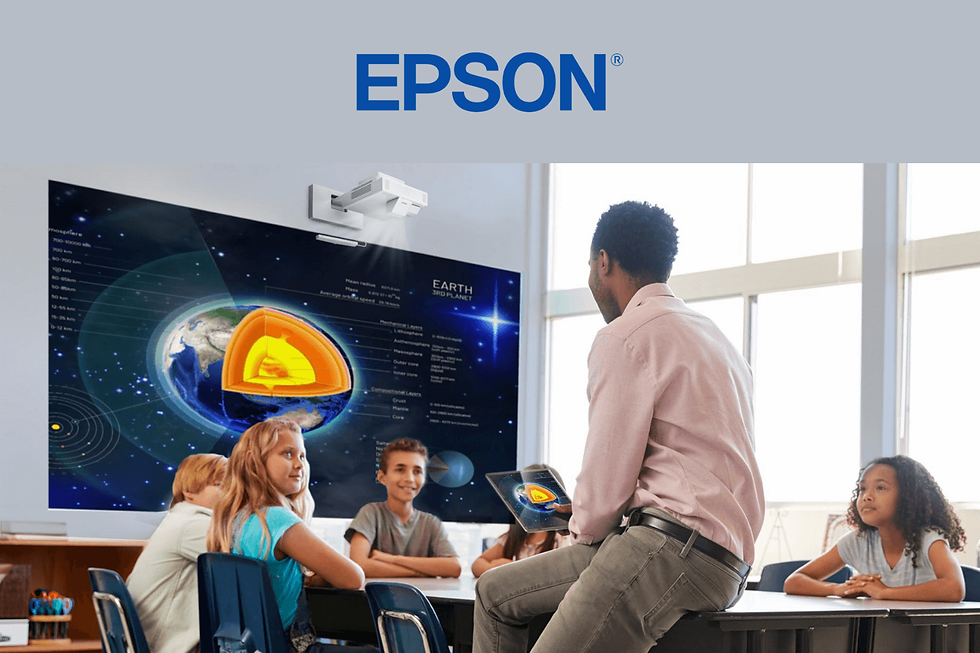 Epson ultra-short throw laser projector displaying science content in a classroom