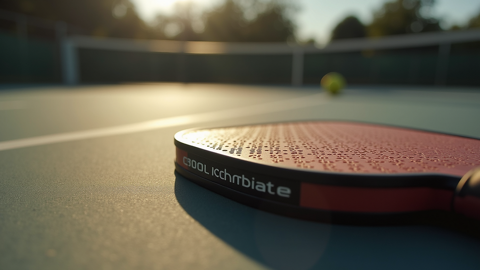 Close-up view of a USA-made pickleball paddle showing detailed composite surface