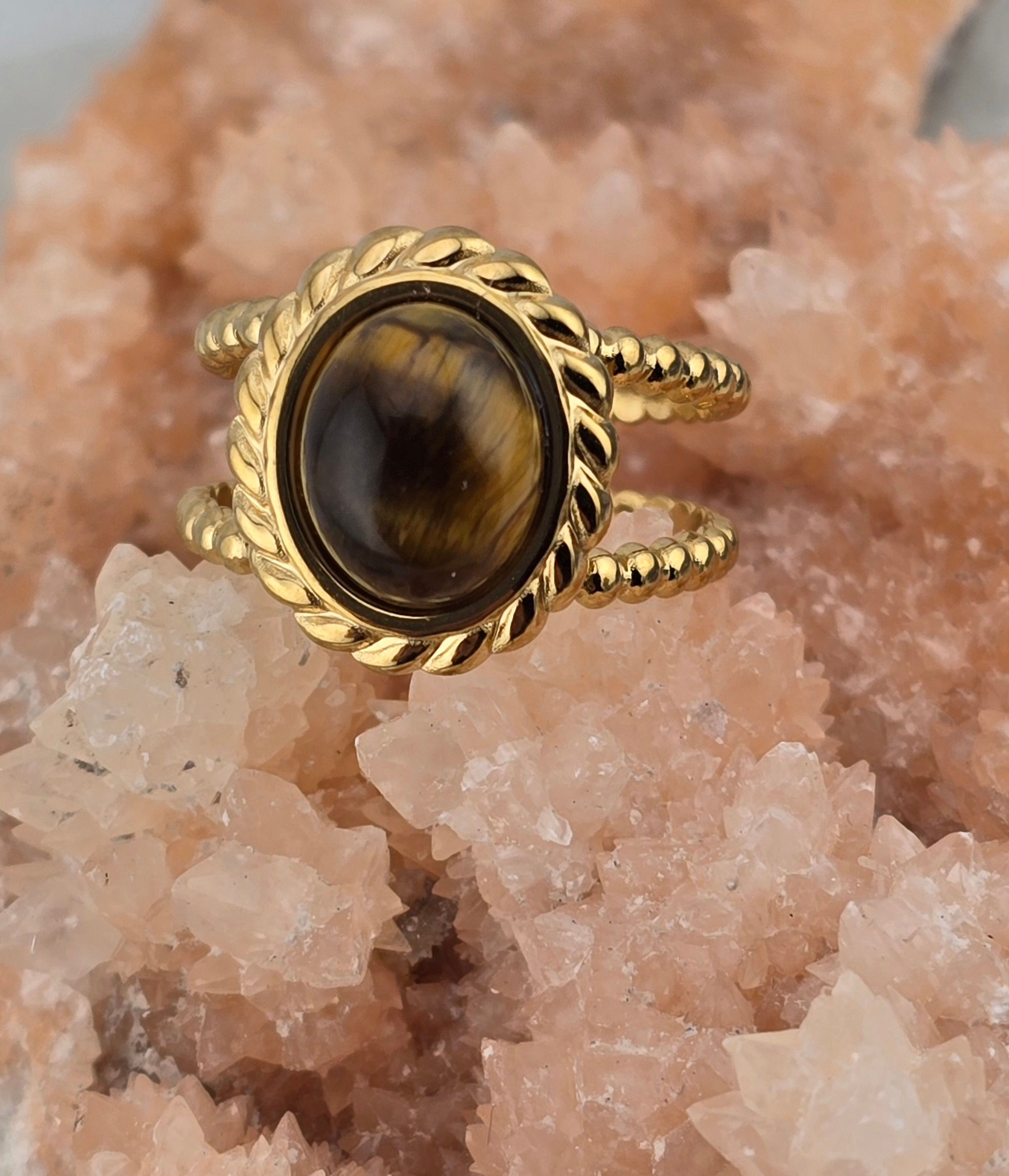 {energized} Adjustable Tiger's Eye Ring with Border & Two Bands
