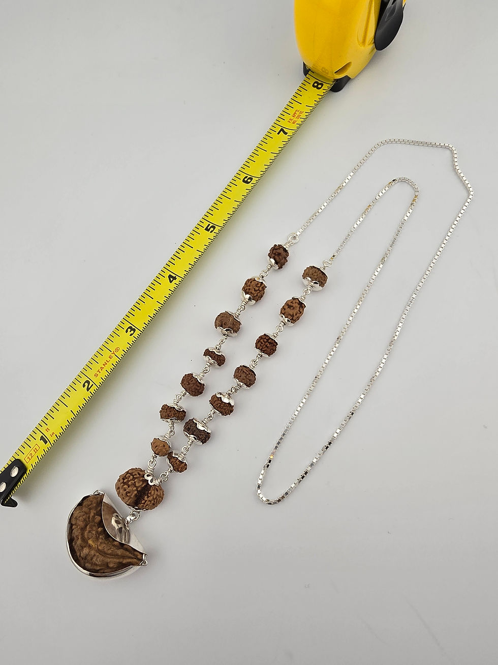 Thumbnail: {energized} Sacred Power Beads - Silver Siddha Maala - 16  Rudrakshi Beads