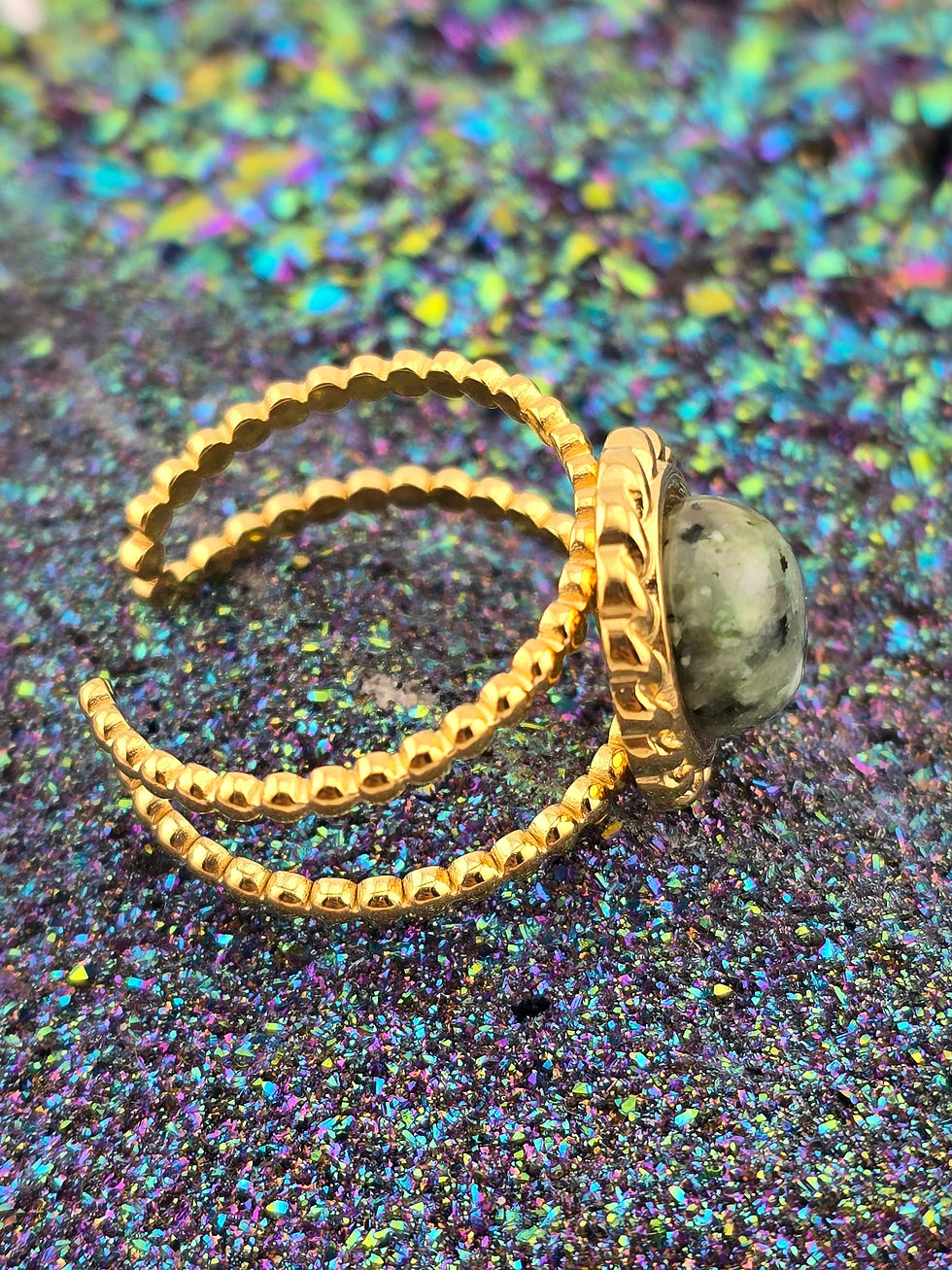 Thumbnail: Kiwi Jasper Adjustable Double Band Ring with Border