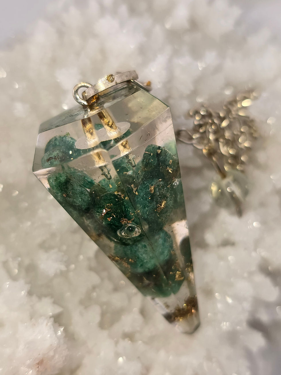 Thumbnail: {energized} Healing & Abundance - Orgonite Pendulum with Jade & Green Aventurine