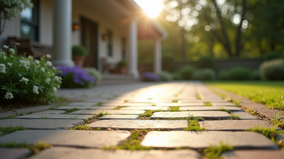 Eye-level view of a beautifully designed patio with pavers