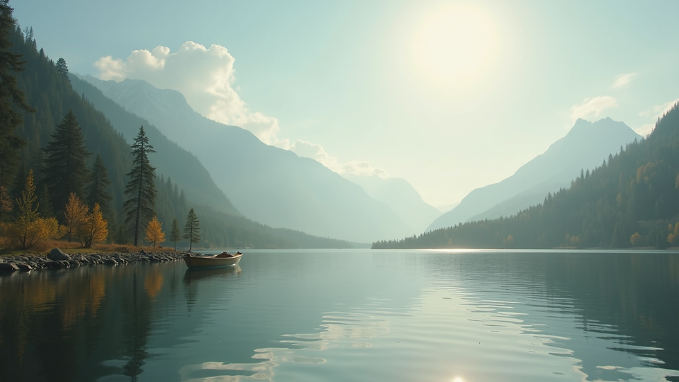 Close-up view of a serene landscape with a calm lake