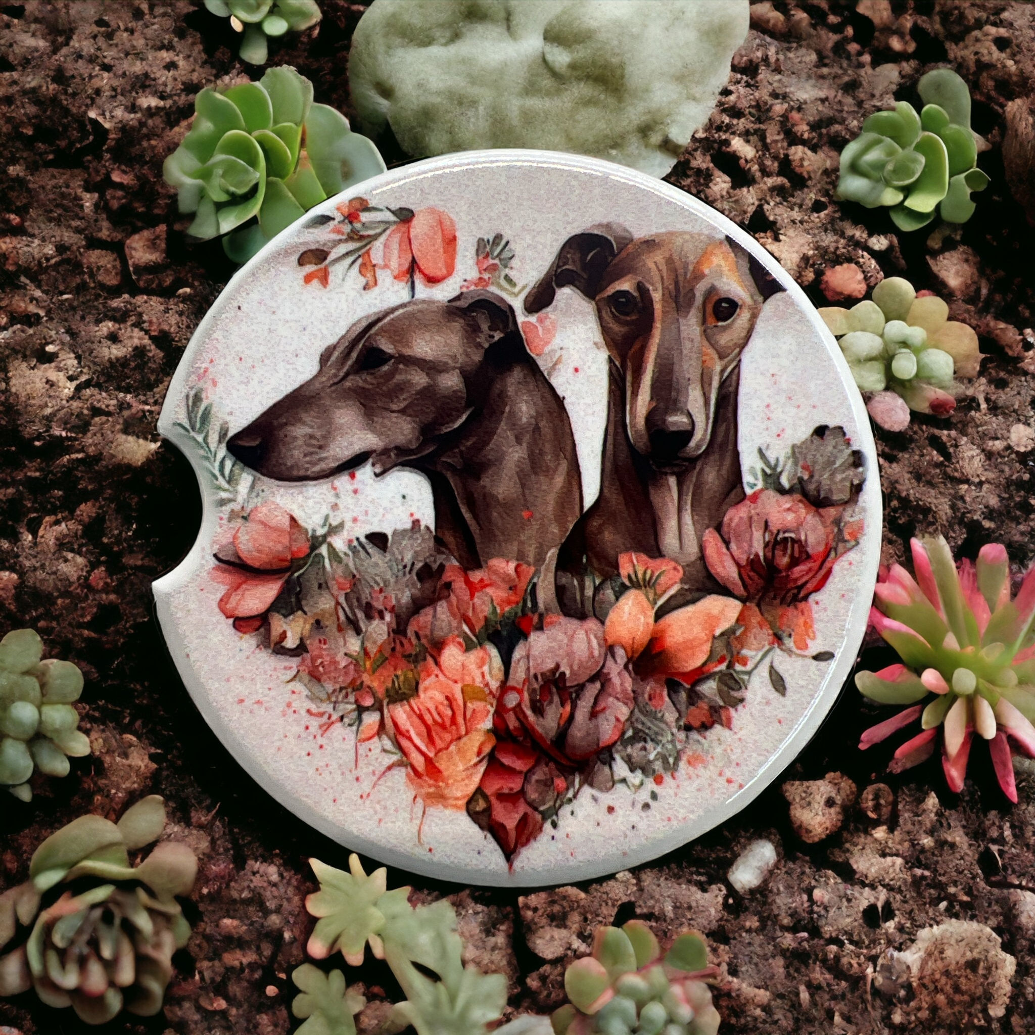 Greyhound ceramic car coaster 1